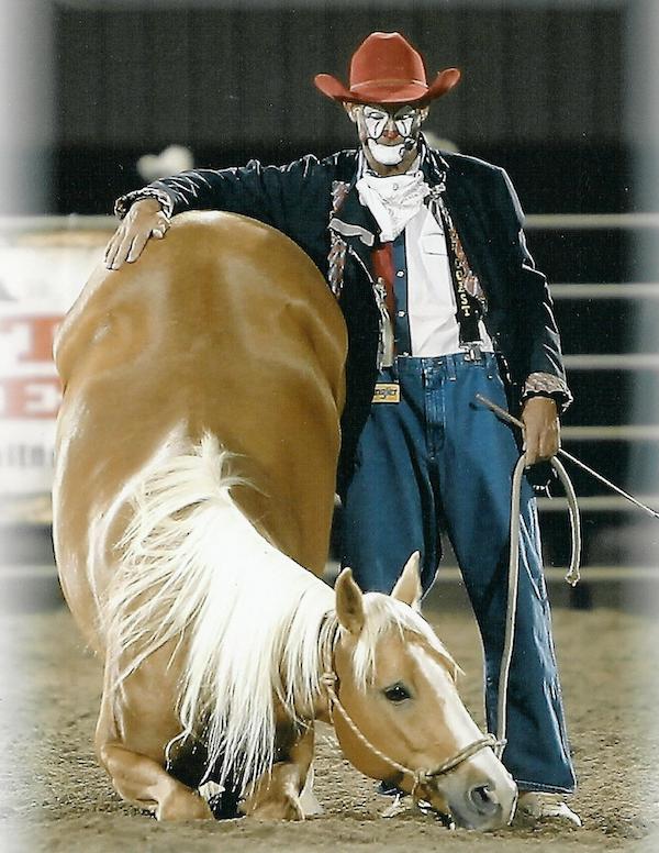 Rodeo clown Keith Isley with his horse Cutter.
